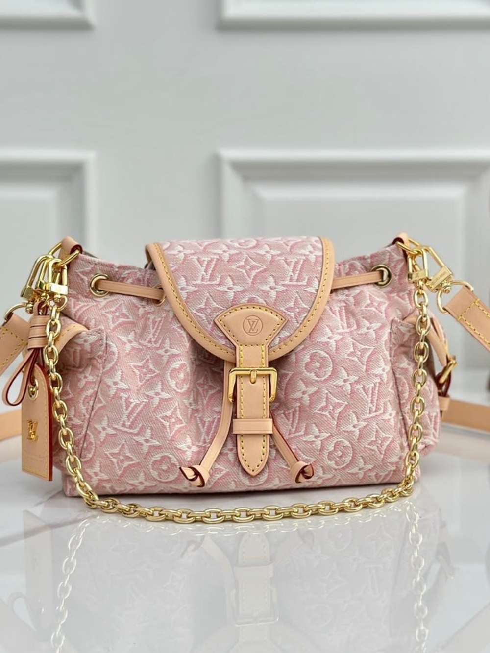 Louis Vuitton Blush Pink Monogram Embroidered Shoulder Bag with Gold Hardware